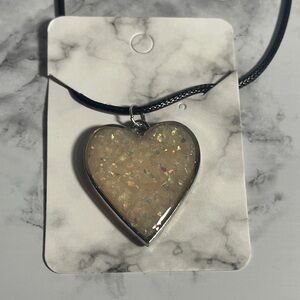 Handcrafted Clay Heart Pendant Necklace w/ Iridescent Chunky Glitter Clay Stone